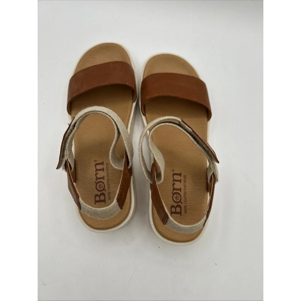 Born Kyla Leather Platform Sandals Womens 7 Brown Meerkat Brown Elastic Ankle